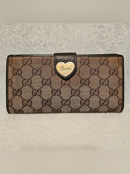 Gucci Handbags - Women's Gucci GG Canvas Heart Snap Wallet in Brown and Beige, One Size